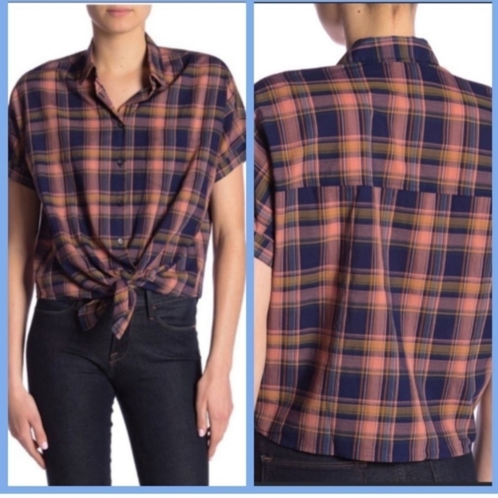 Madewell plaid tie waist button up